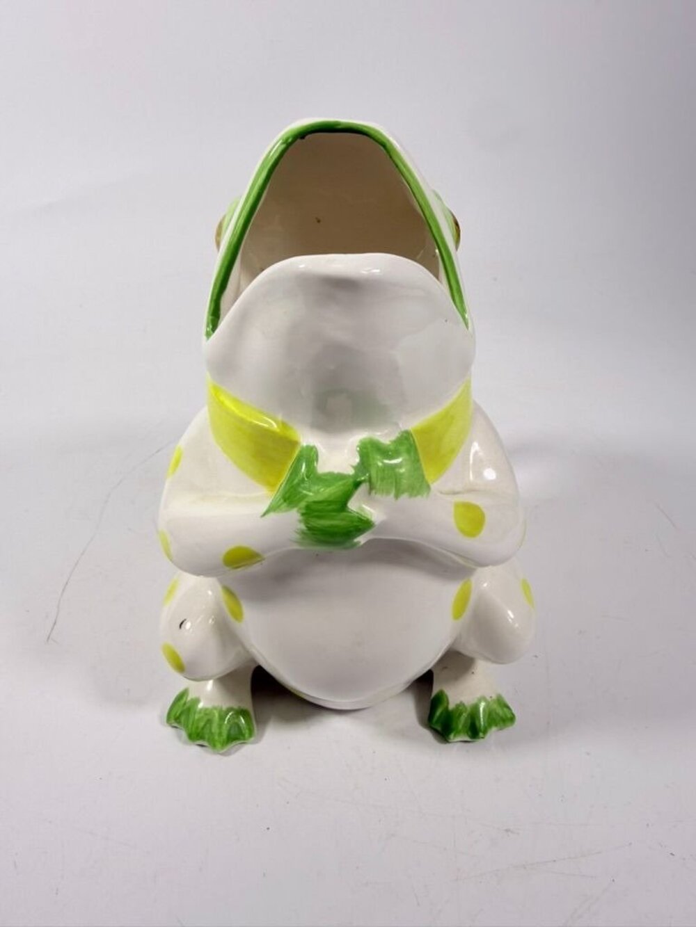 Frog Pitcher Vase Seymour Mann Hand Painted Ceramic Yellow Green Polka Dots Butt - Picture 11 of 16